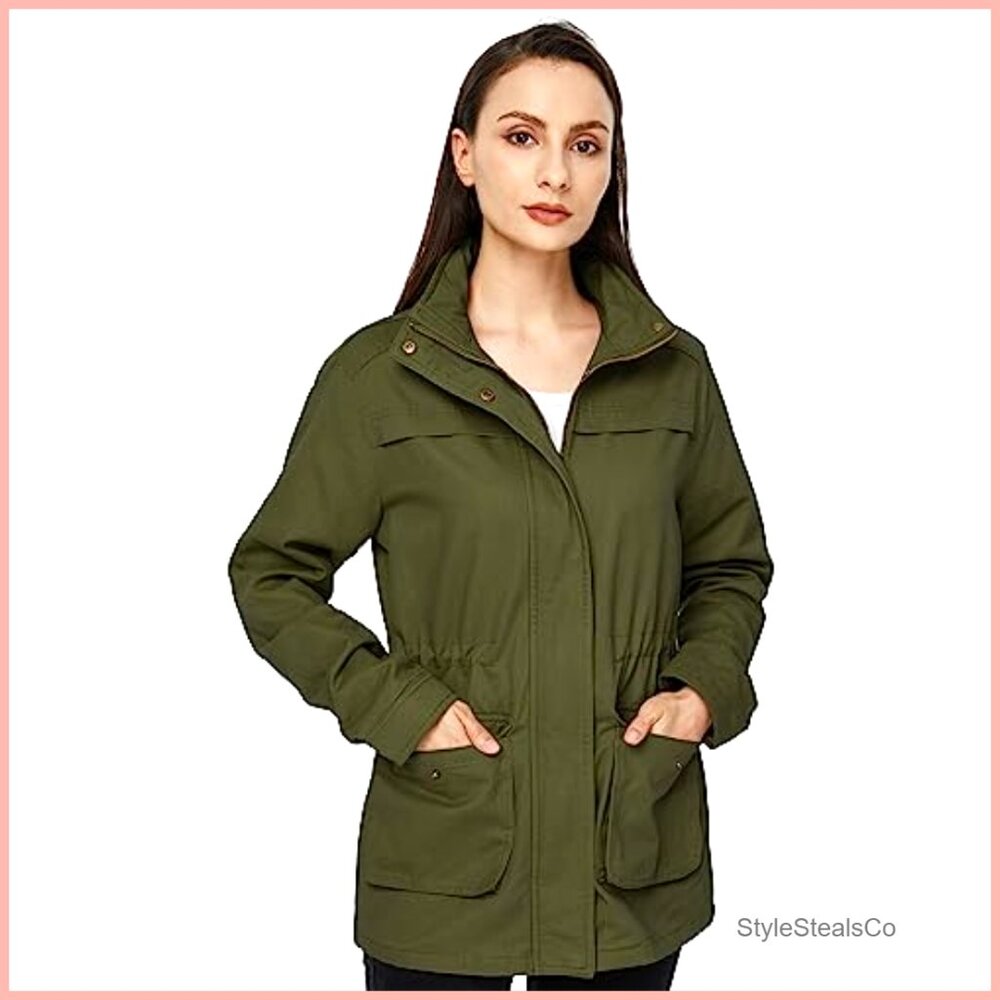 Women's Cotton Military Utility Jacket Slim Fit Anorak Coat Casual - Picture 2 of 7